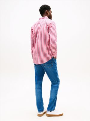 camicia th flex regular fit a righe rosa da uomini tommy hilfiger