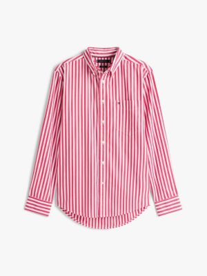 camicia th flex regular fit a righe rosa da uomini tommy hilfiger