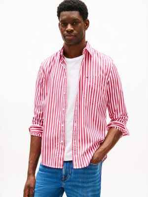 camicia th flex regular fit a righe pink da uomini tommy hilfiger