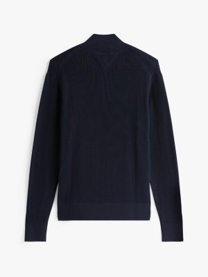 pull adaptive zippé à drapeau brodé bleu pour hommes tommy hilfiger