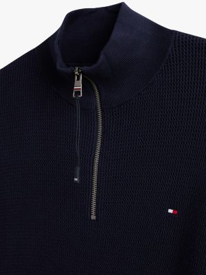 pullover adaptive con mezza zip e bandierina blu da uomini tommy hilfiger