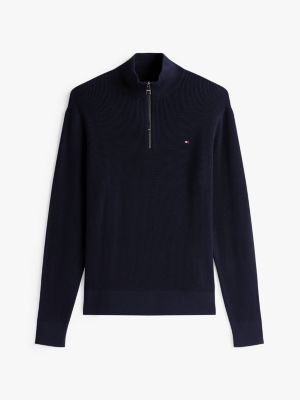 pull adaptive zippé à drapeau brodé blue pour hommes tommy hilfiger