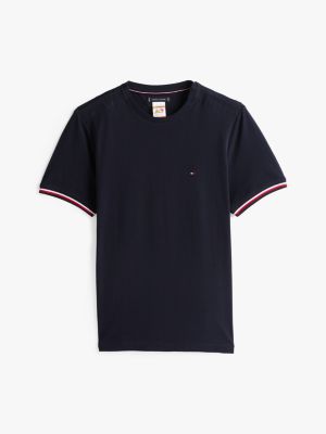 blue adaptive global stripe cuff t-shirt for men tommy hilfiger