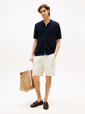 schwarz relaxed fit kurzarm-hemd in mesh-optik für herren - tommy hilfiger