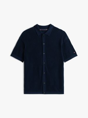 schwarz relaxed fit kurzarm-hemd in mesh-optik für herren - tommy hilfiger