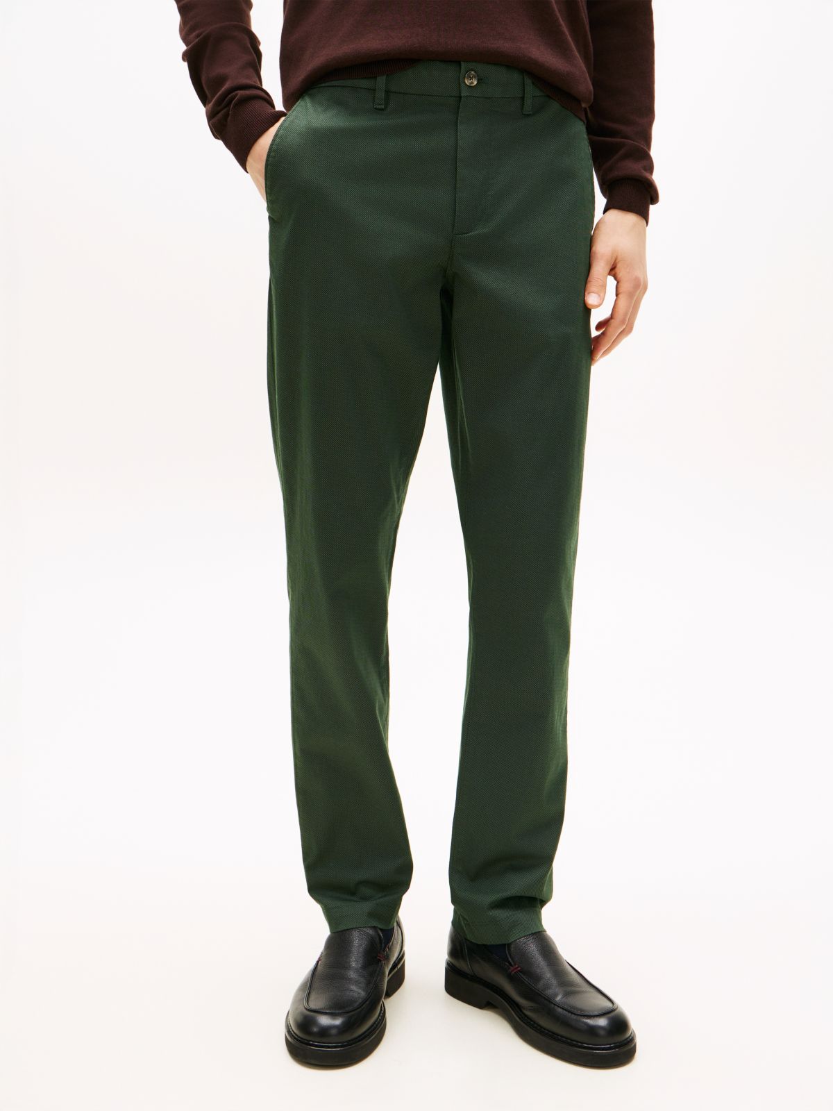 Denton Textured Print Straight Leg Chinos — Green
