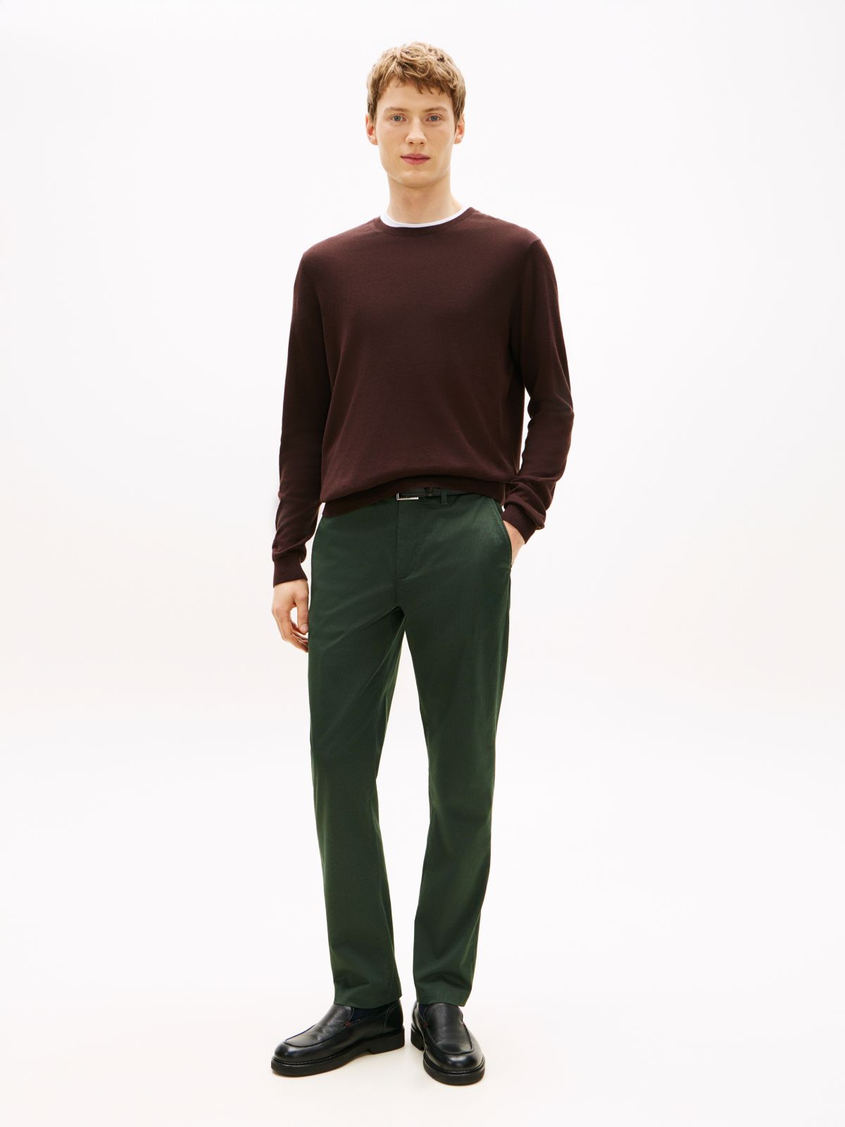 Denton Textured Print Straight Leg Chinos — Green