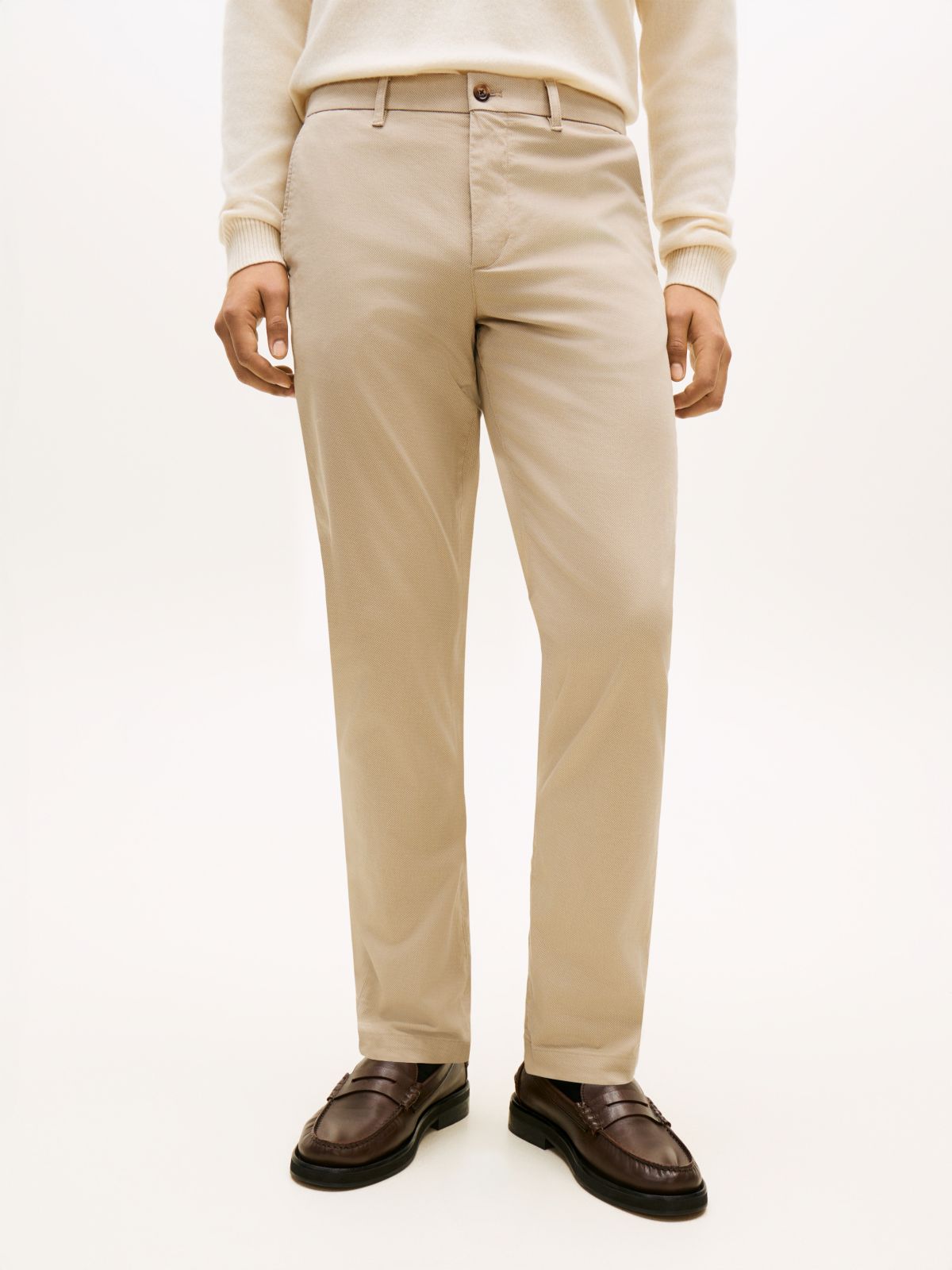 Denton Textured Print Straight Leg Chinos — Beige
