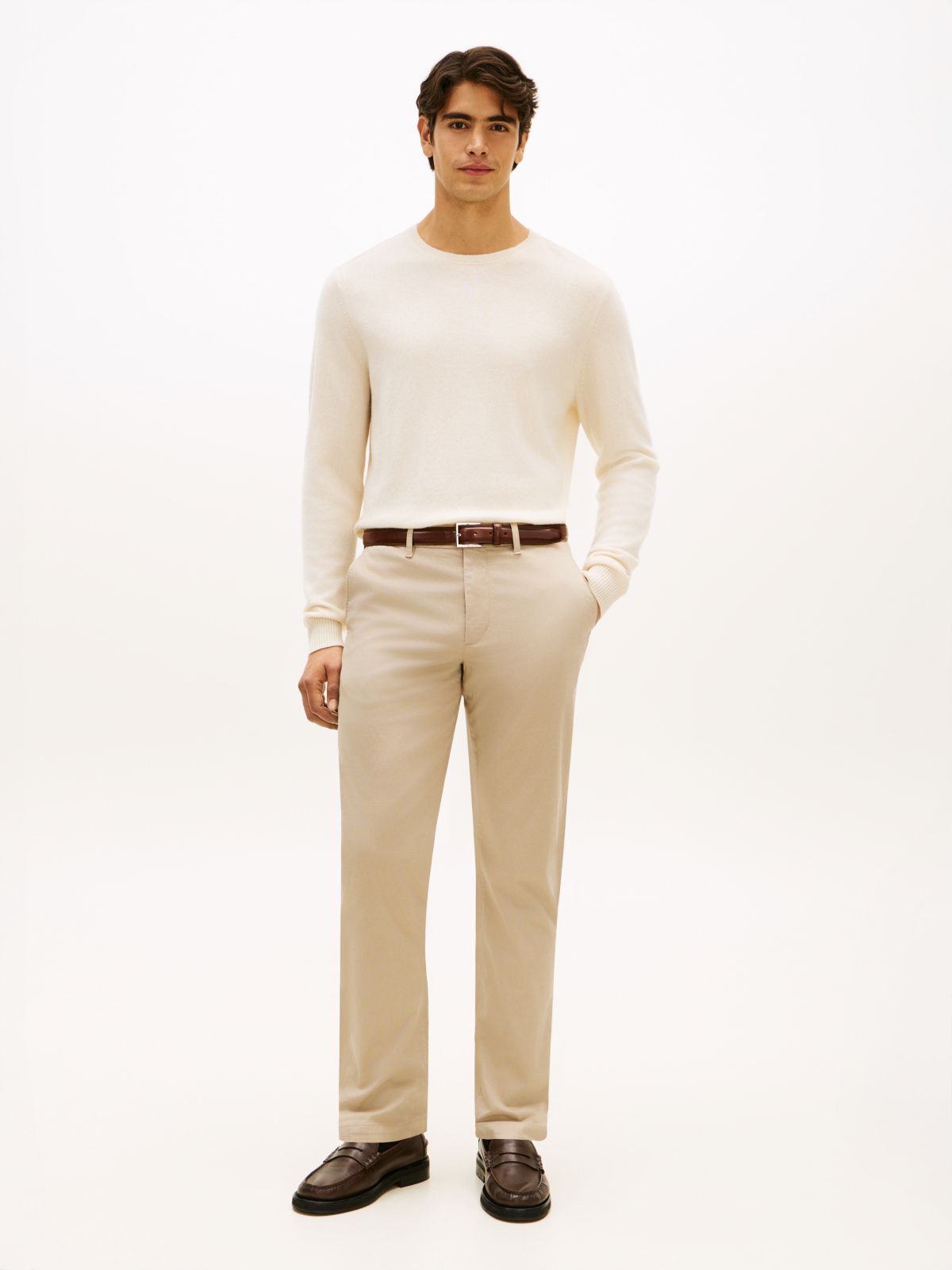 Denton Textured Print Straight Leg Chinos — Beige