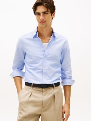 blue smart casual regular fit button-down oxford shirt for men tommy hilfiger