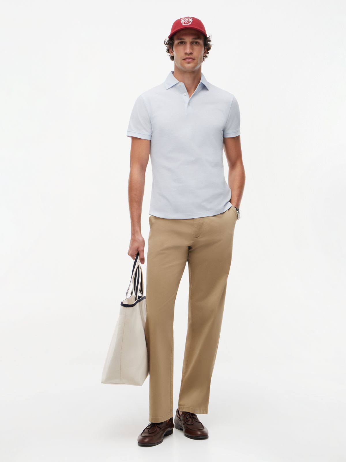 New York Label Slim Fit Wide-Spread Polo Shirt — Blue