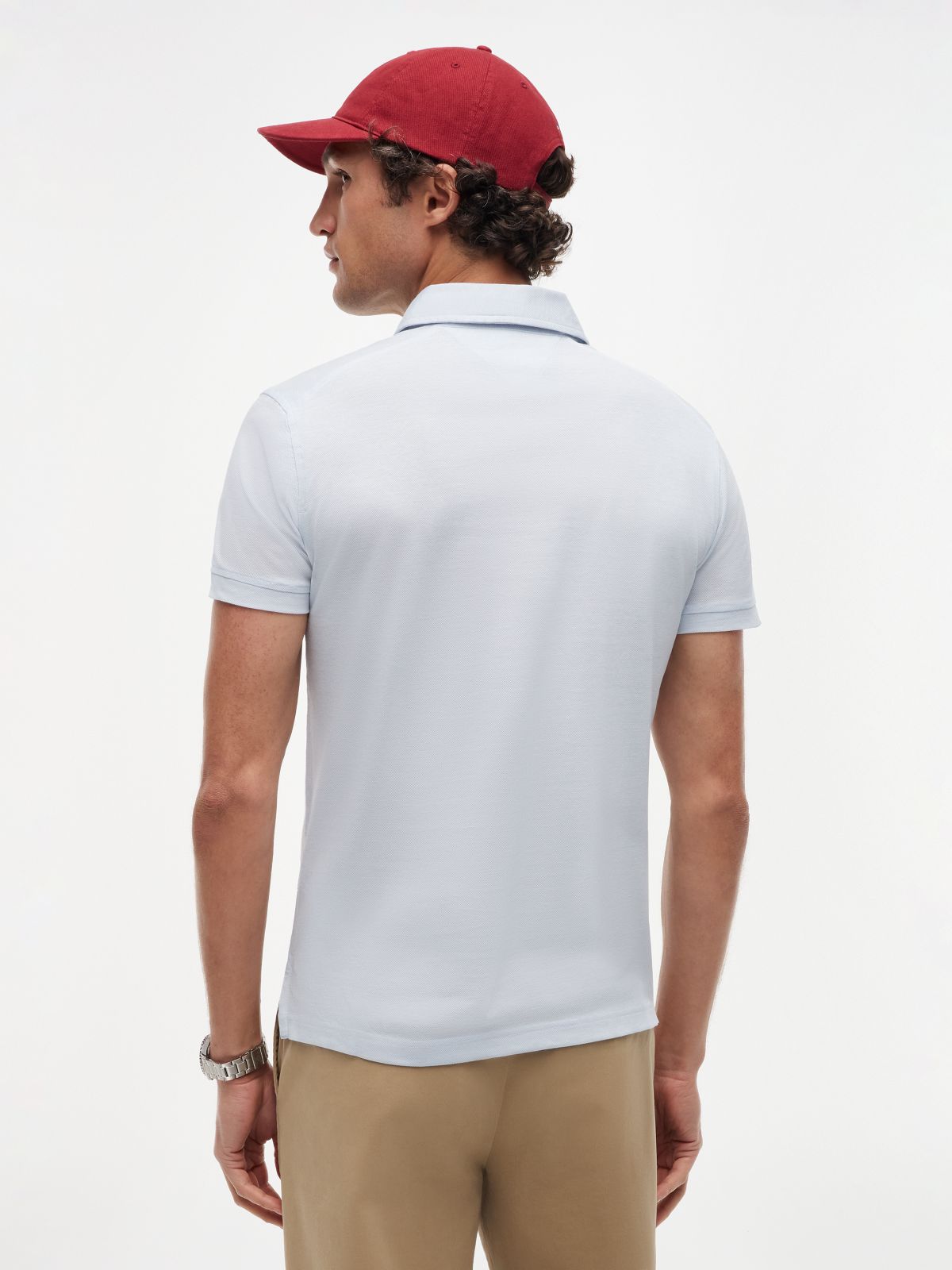 New York Label Slim Fit Wide-Spread Polo Shirt — Blue