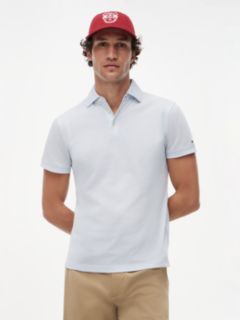 New York Label Slim Fit Wide-Spread Polo Shirt — Blue 1