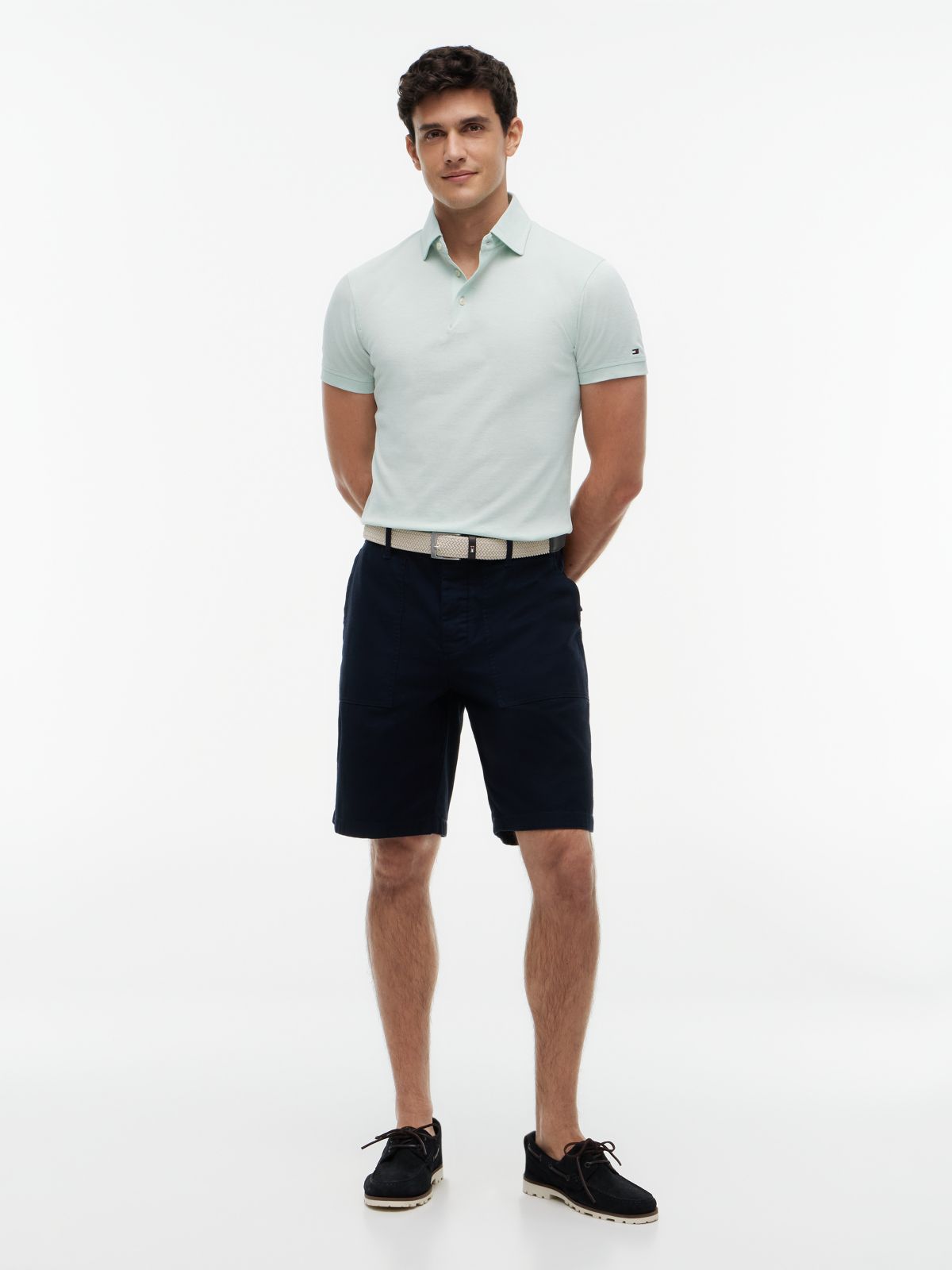 New York Label Slim Fit Wide-Spread Polo Shirt — Green