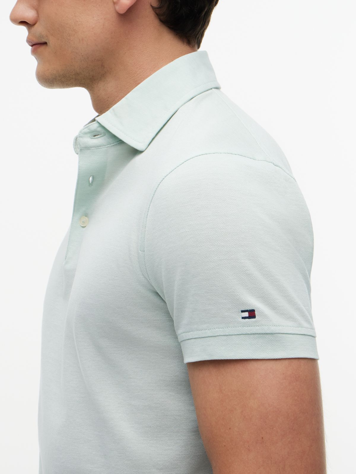New York Label Slim Fit Wide-Spread Polo Shirt — Green