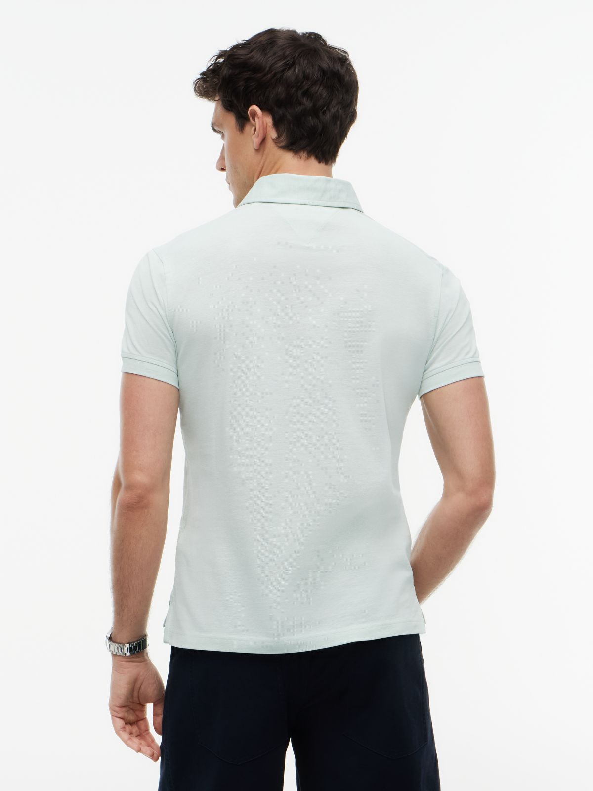 New York Label Slim Fit Wide-Spread Polo Shirt — Green