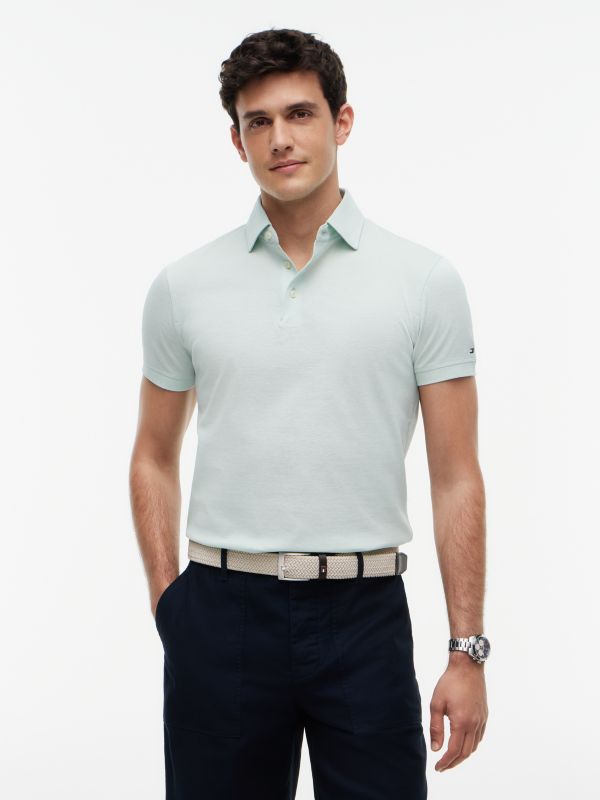 New York Label Slim Fit Wide-Spread Polo Shirt — Green