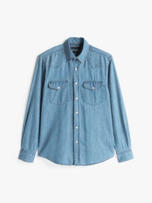 blauw regular fit western denim overhemd voor heren - tommy hilfiger