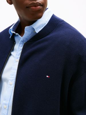 blau plus strukturierte strickjacke mit reißverschluss für herren - tommy hilfiger