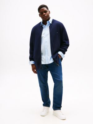 blau plus strukturierte strickjacke mit reißverschluss für herren - tommy hilfiger