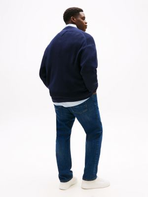 blau plus strukturierte strickjacke mit reißverschluss für herren - tommy hilfiger