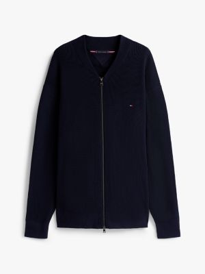 blau plus strukturierte strickjacke mit reißverschluss für herren - tommy hilfiger