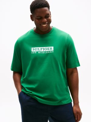 green t-shirt plus z okrągłym dekoltem i logo dla mężczyźni - tommy hilfiger