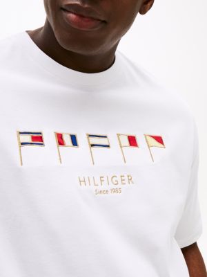 white plus multi-flag embroidery crew neck t-shirt for men tommy hilfiger