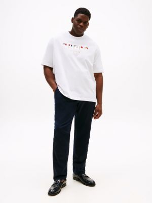 white plus multi-flag embroidery crew neck t-shirt for men tommy hilfiger