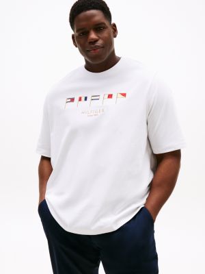 white plus multi-flag embroidery crew neck t-shirt for men tommy hilfiger