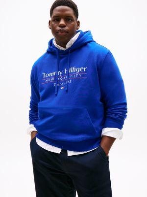 blau plus regular fit baumwoll-hoodie mit logo für herren - tommy hilfiger