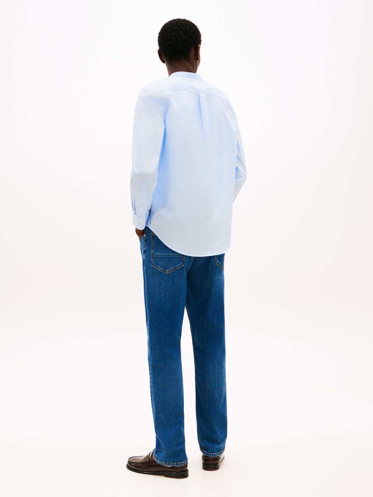 TH Flex Regular Fit Grandad Collar Shirt — Blue