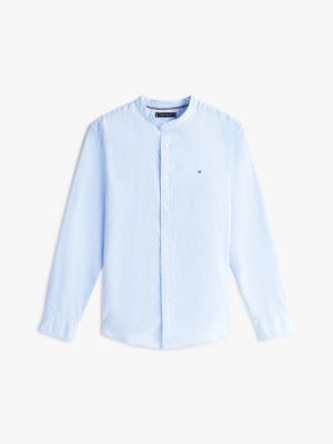 blue regular fit grandad collar poplin shirt for men tommy hilfiger