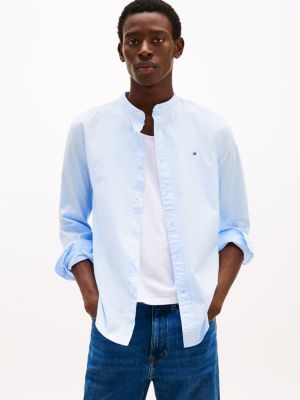 blue regular fit poplin overhemd met opstaande kraag voor heren - tommy hilfiger