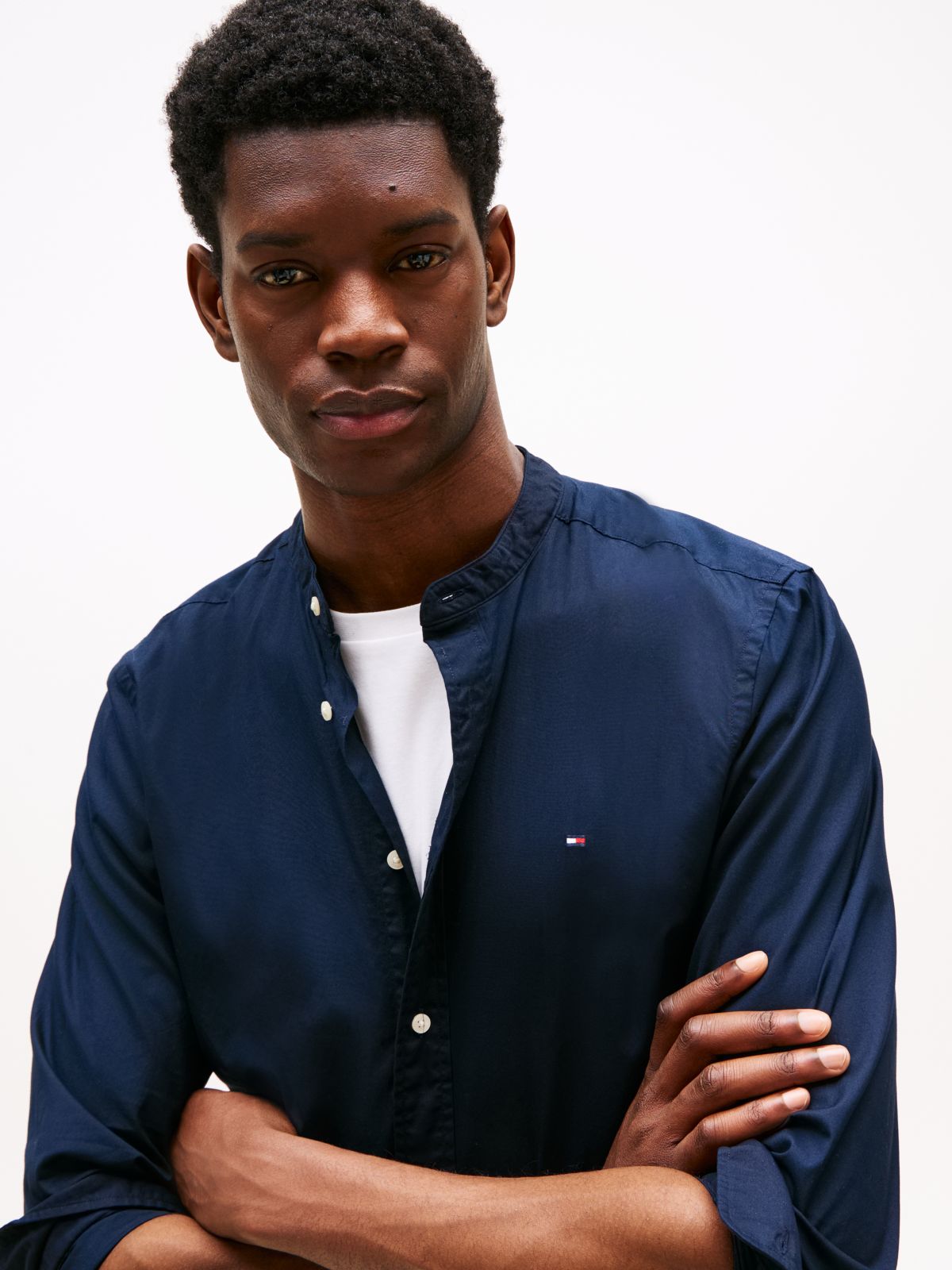 TH Flex Regular Fit Grandad Collar Shirt — Blue