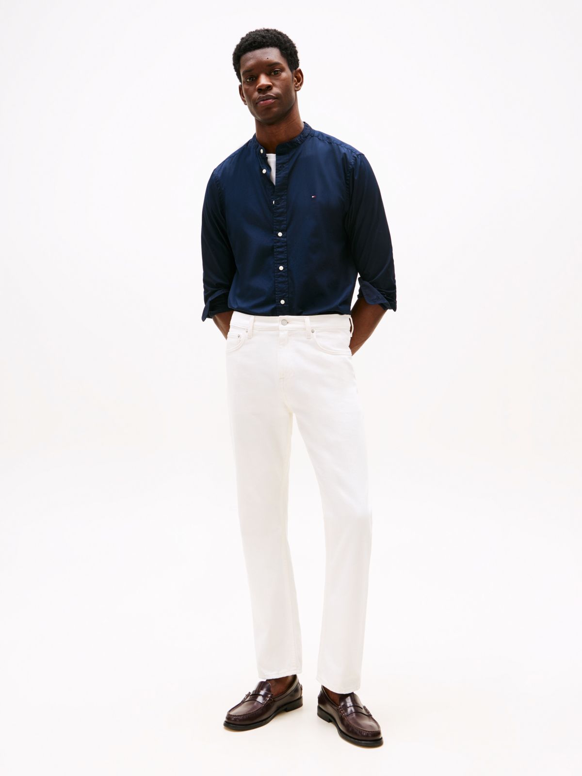 TH Flex Regular Fit Grandad Collar Shirt — Blue