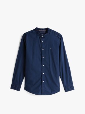 black regular fit grandad collar poplin shirt for men tommy hilfiger