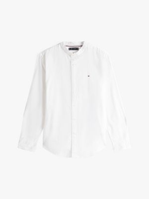 white regular fit grandad collar poplin shirt for men tommy hilfiger