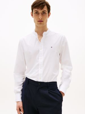 white regular fit popeline-hemd mit grandad-kragen für herren - tommy hilfiger