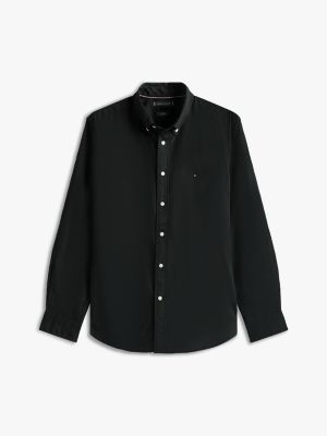 black th flex regular fit poplin shirt for men tommy hilfiger