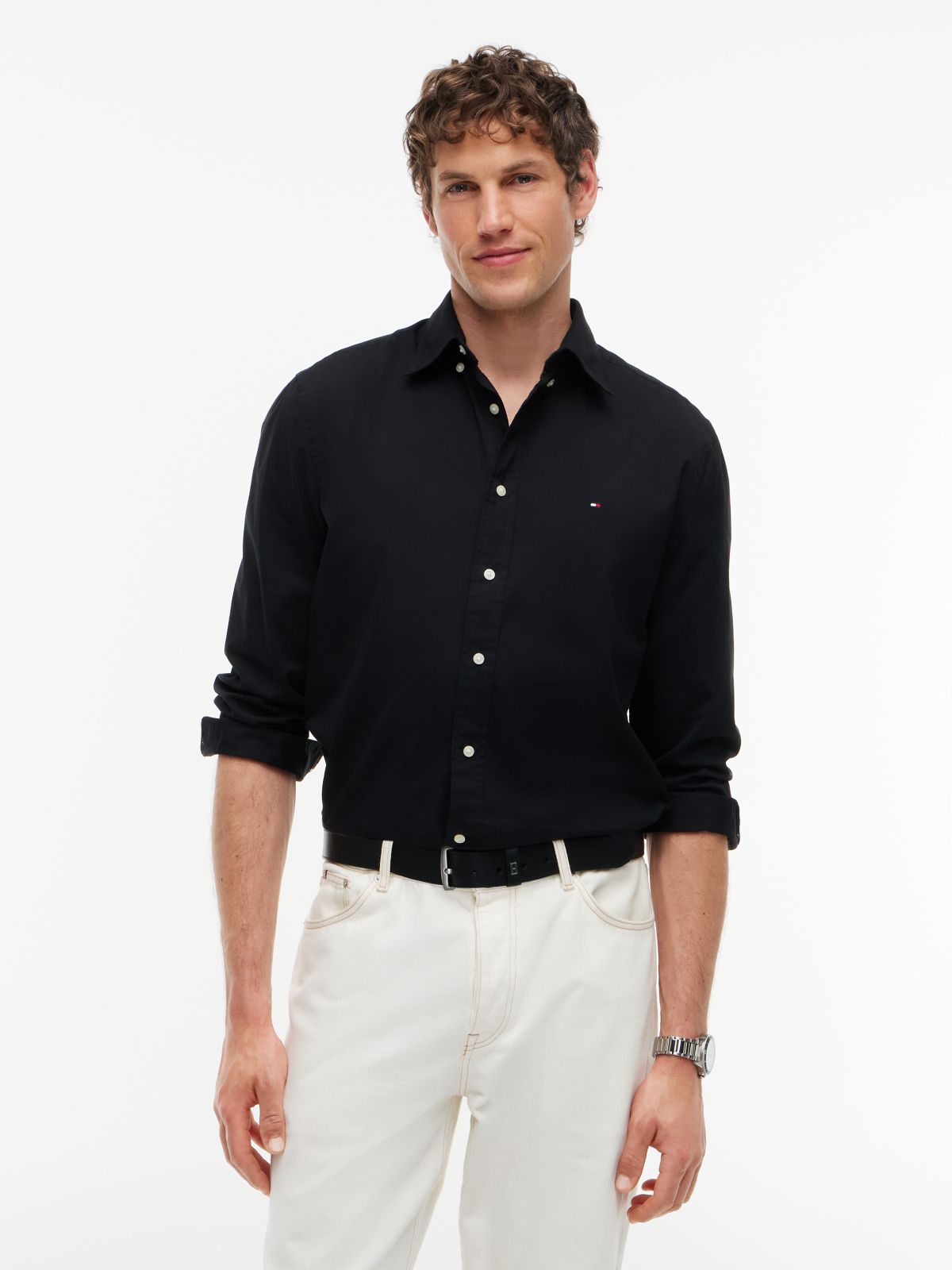 TH Flex Regular Fit Poplin Shirt — Black