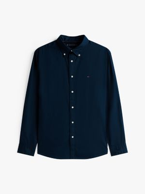 blue th flex regular fit poplin shirt for men tommy hilfiger