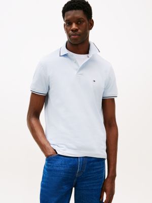 polo ajusté à liseré blue pour hommes tommy hilfiger