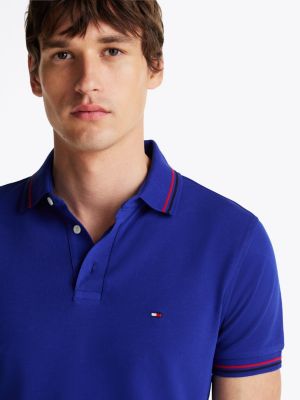 blau slim fit poloshirt mit kontrast-details für herren - tommy hilfiger