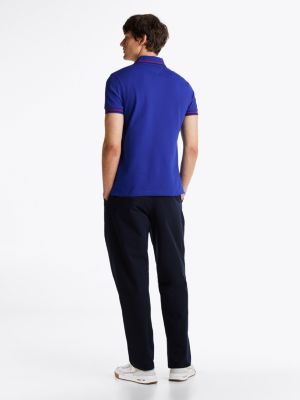 blau slim fit poloshirt mit kontrast-details für herren - tommy hilfiger