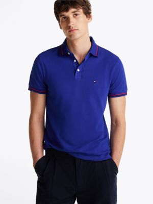 polo de corte slim con ribetes a contraste blue de hombres tommy hilfiger