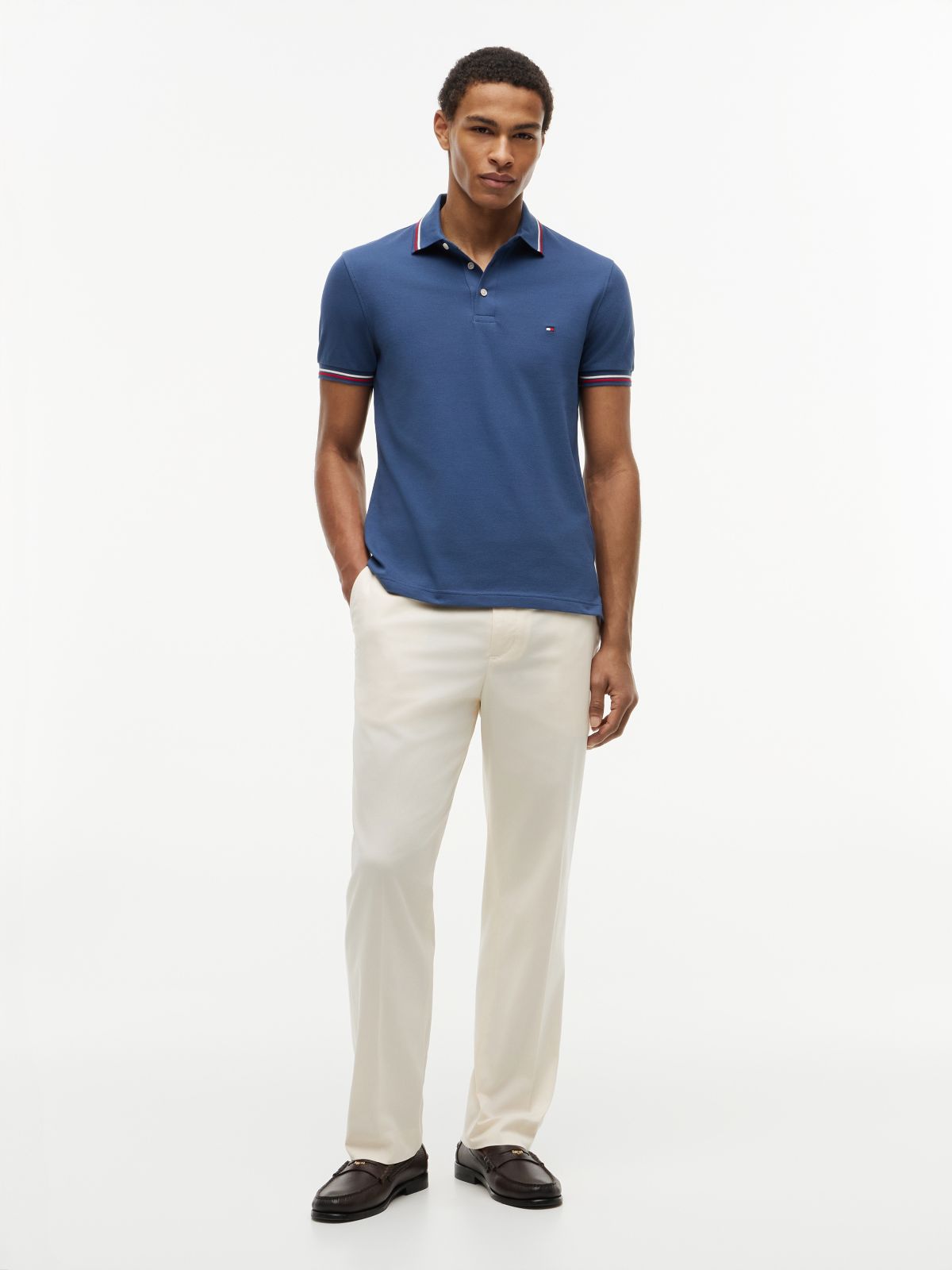 Slim Fit Pique Tipped Polo Shirt — Blue