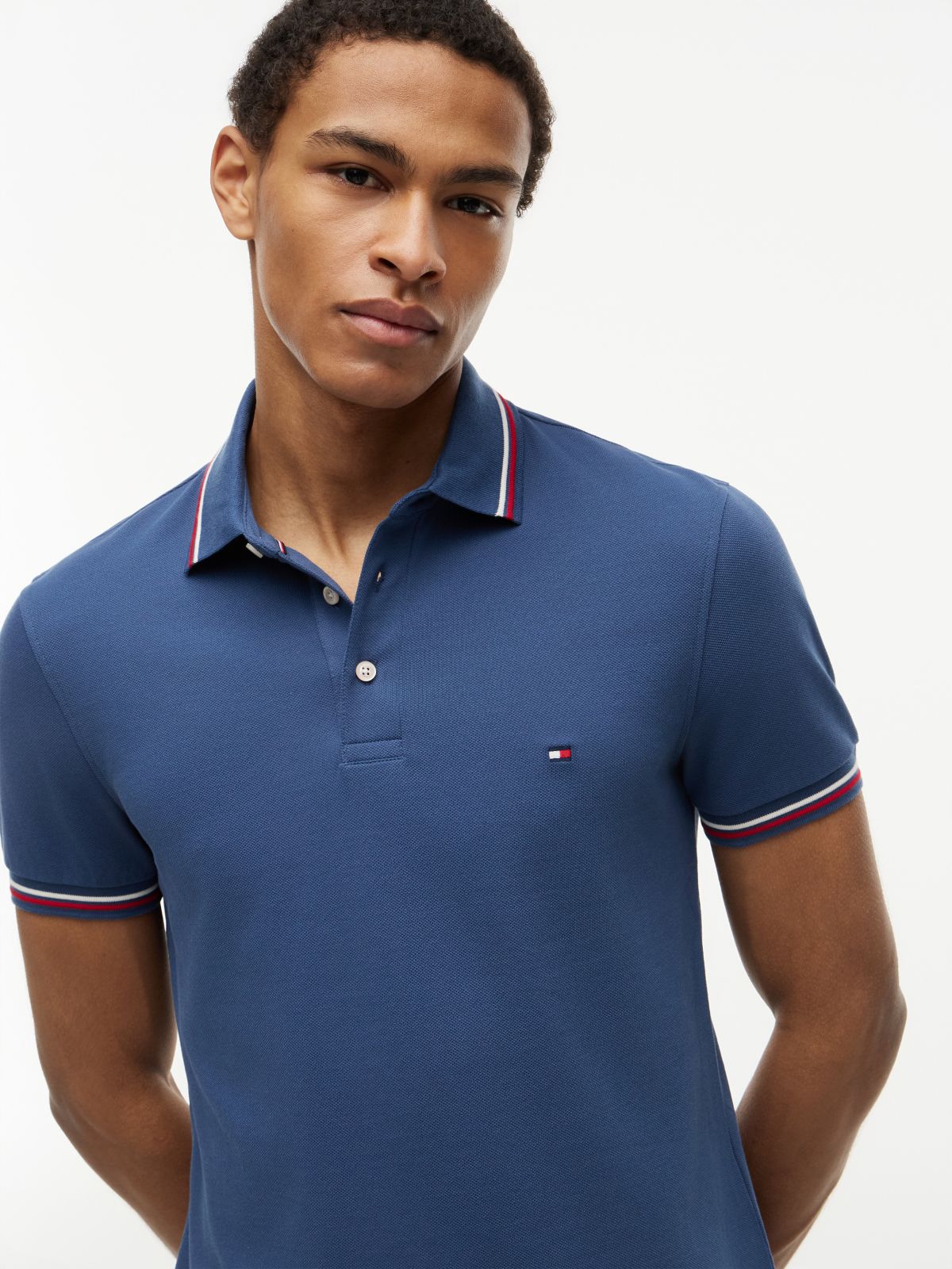 Slim Fit Pique Tipped Polo Shirt — Blue