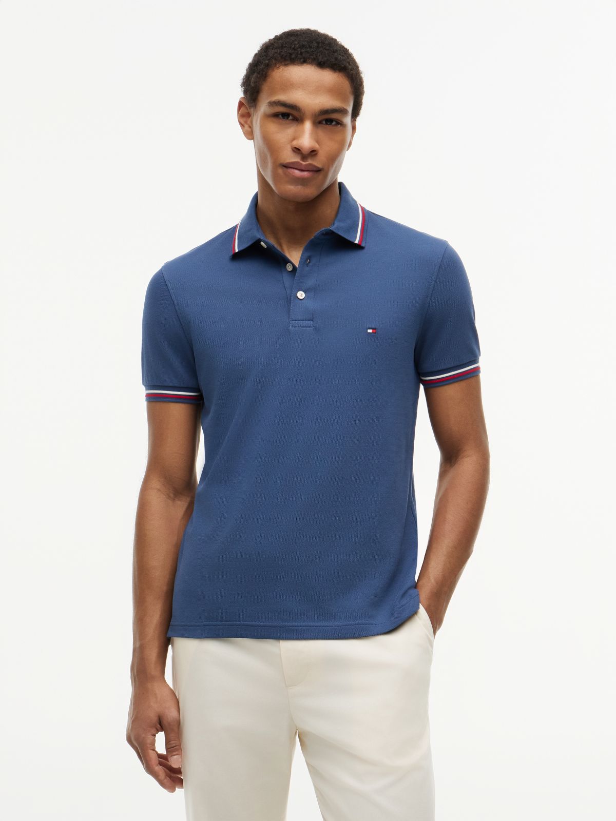 Slim Fit Pique Tipped Polo Shirt — Blue