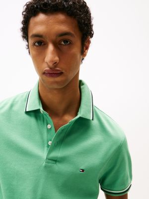 polo de corte slim con ribetes a contraste verde de hombres tommy hilfiger